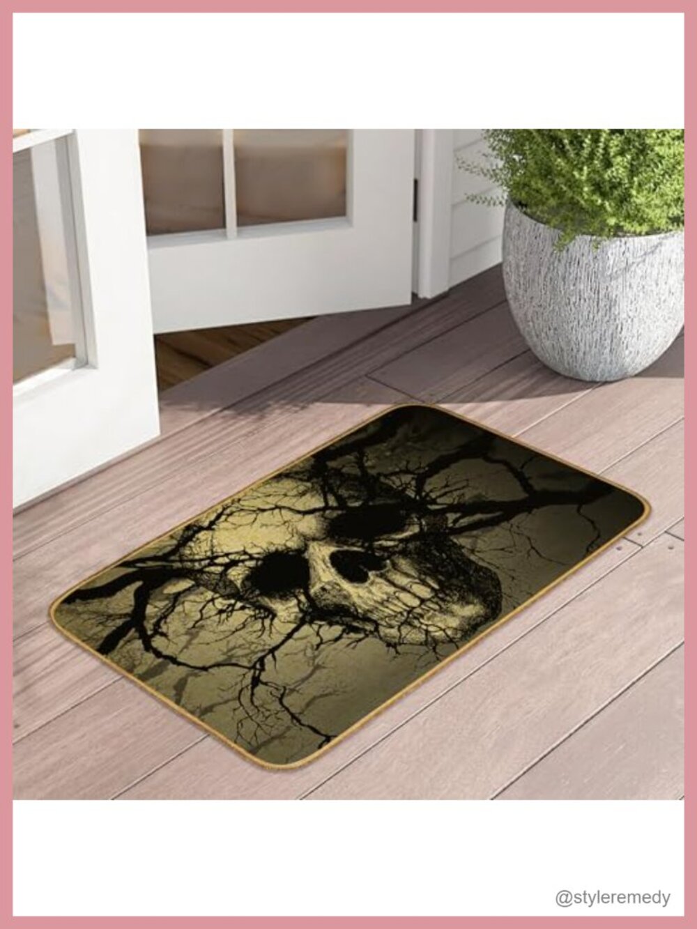 Goth Skull Tree Doormat – Halloween Black Skeleton Front Door Mat, 17x29 Inch